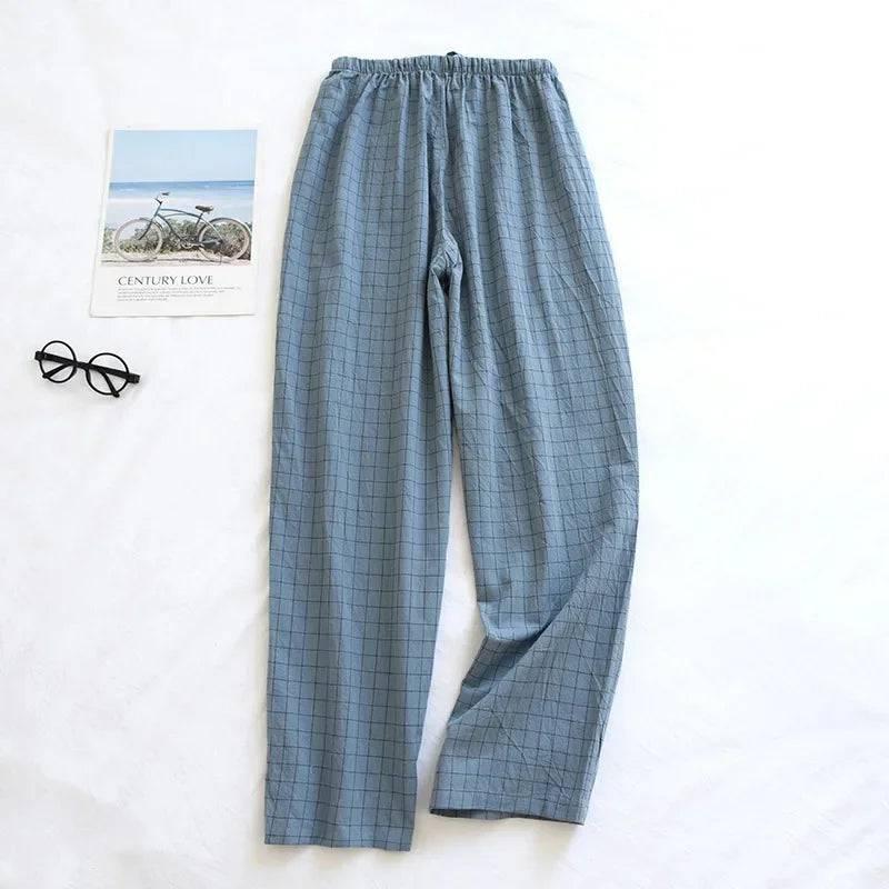 Men Plaid Cotton Thin Loose-Fitting Plus Size Pajama Pants