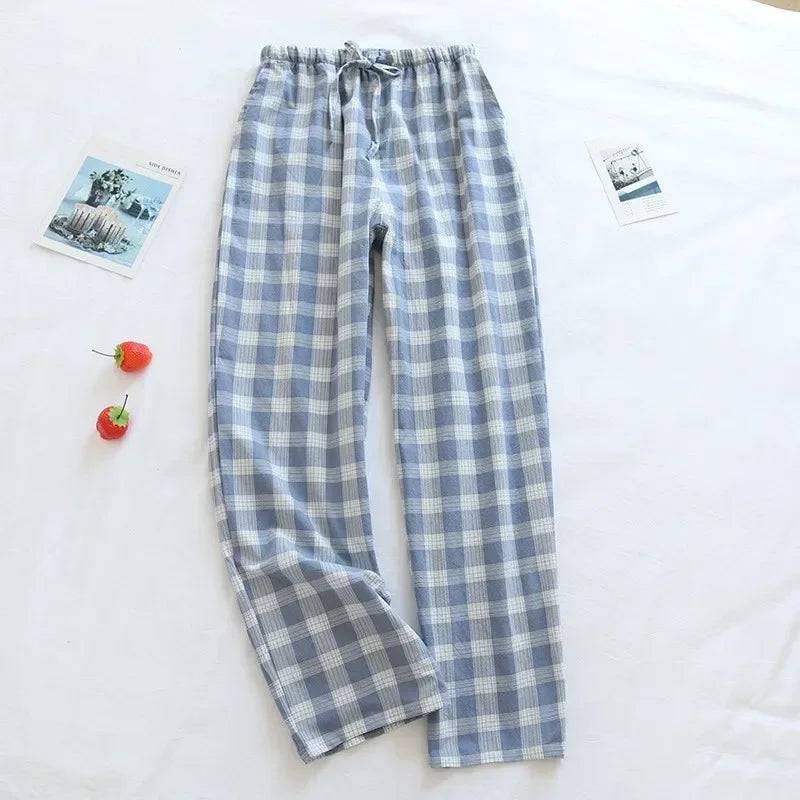 Men Plaid Cotton Thin Loose-Fitting Plus Size Pajama Pants