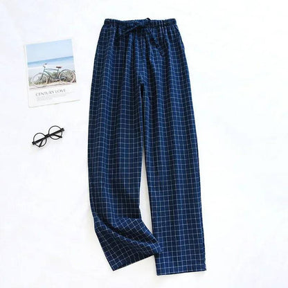 Men Plaid Cotton Thin Loose-Fitting Plus Size Pajama Pants