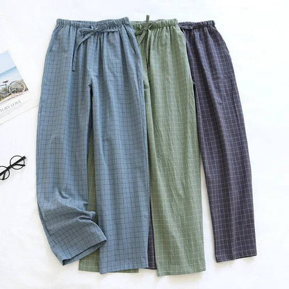 Men Plaid Cotton Thin Loose-Fitting Plus Size Pajama Pants