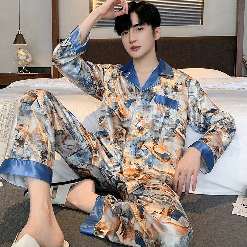 Men Pajamas Long Sleeve Short Sleeve set