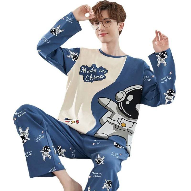 Men Pajamas Long-Sleeved Loose Leisure 2PCS/Set