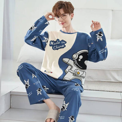 Men Pajamas Long-Sleeved Loose Leisure 2PCS/Set