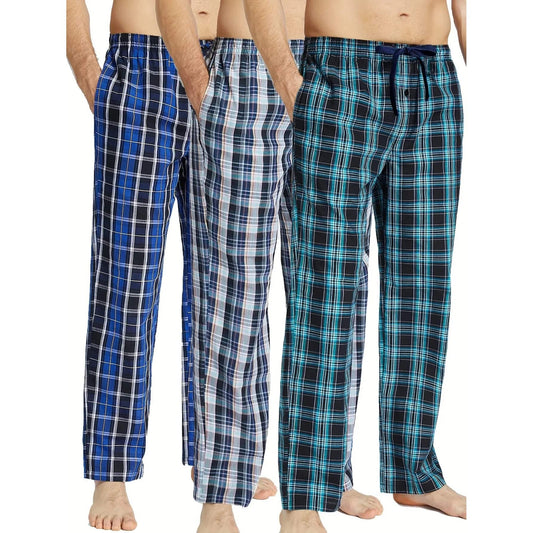 Men Cotton Sleep & Lounge Pajama Bottoms With Pockets 3 Pcs/Set