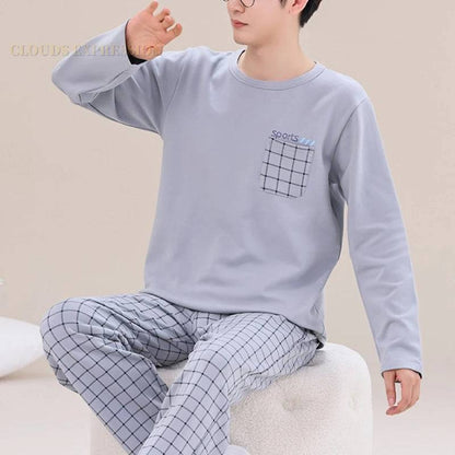 Men's Sleepwear Letter Lattice Pajamas 5XL Knitted Sets