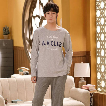 Men's Sleepwear Letter Lattice Pajamas 5XL Knitted Sets