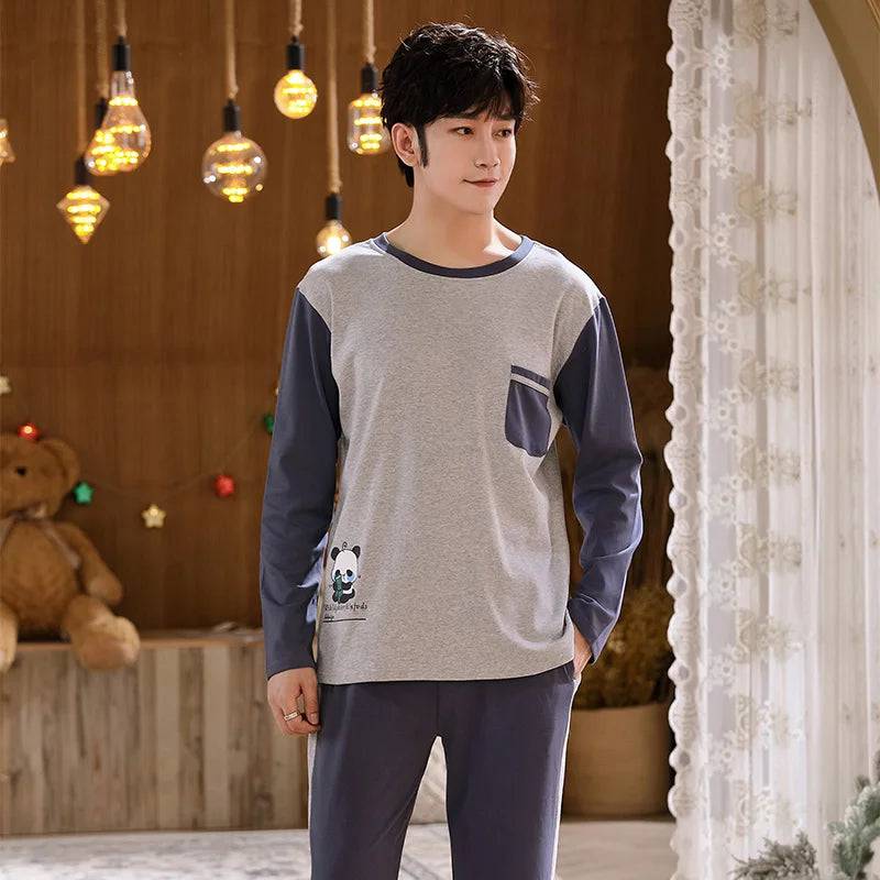 Men's Sleepwear Letter Lattice Pajamas 5XL Knitted Sets