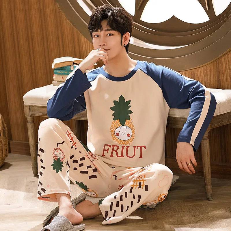 Men's Sleepwear Letter Lattice Pajamas 5XL Knitted Sets