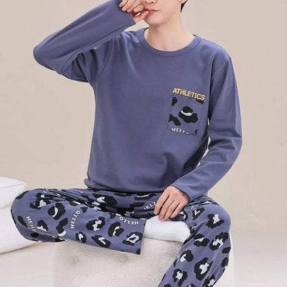 Men's Sleepwear Letter Lattice Pajamas 5XL Knitted Sets