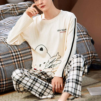 Men's Sleepwear Letter Lattice Pajamas 5XL Knitted Sets