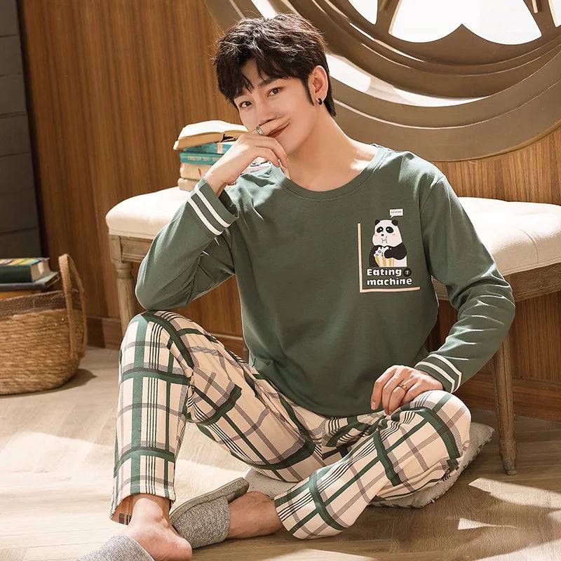 Men's Sleepwear Letter Lattice Pajamas 5XL Knitted Sets