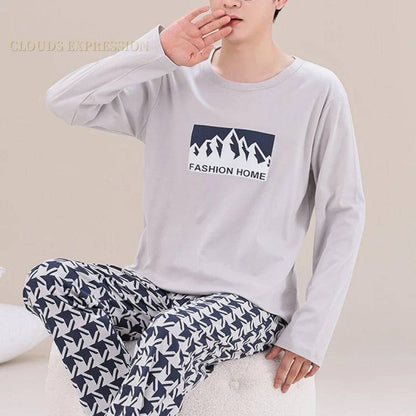 Men's Sleepwear Letter Lattice Pajamas 5XL Knitted Sets