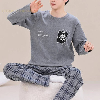 Men's Sleepwear Letter Lattice Pajamas 5XL Knitted Sets