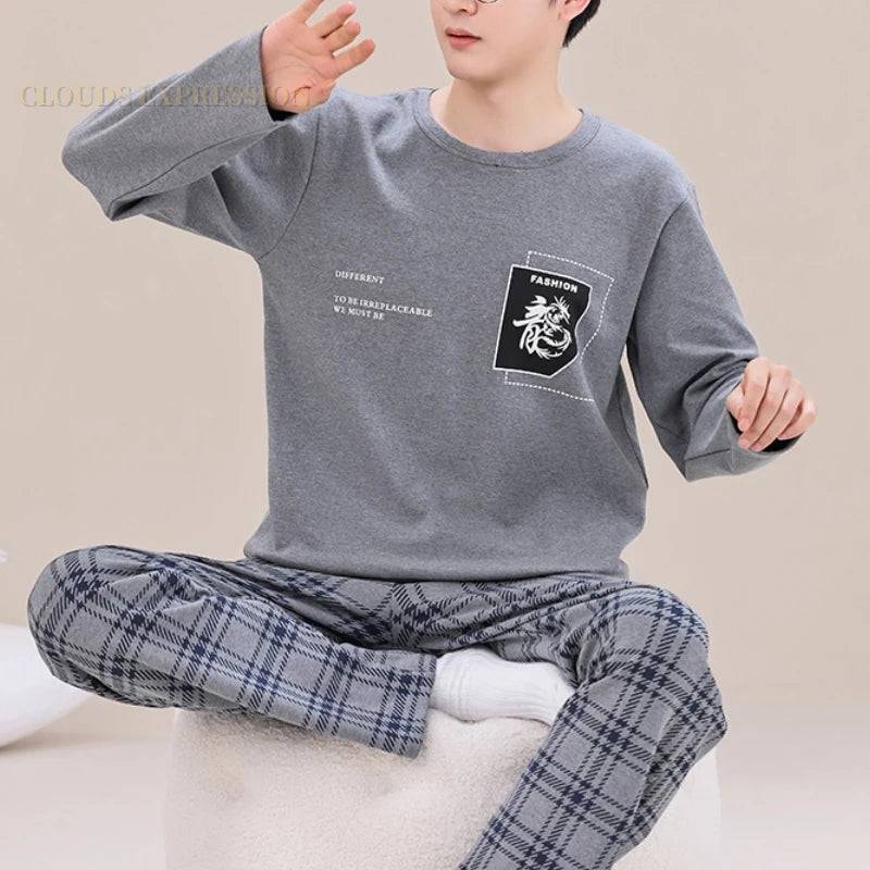 Men's Sleepwear Letter Lattice Pajamas 5XL Knitted Sets