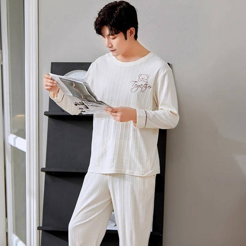 Men's Sleepwear Letter Lattice Pajamas 5XL Knitted Sets