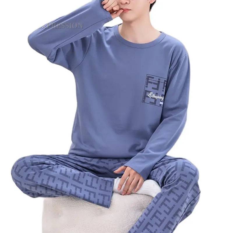 Men's Sleepwear Letter Lattice Pajamas 5XL Knitted Sets