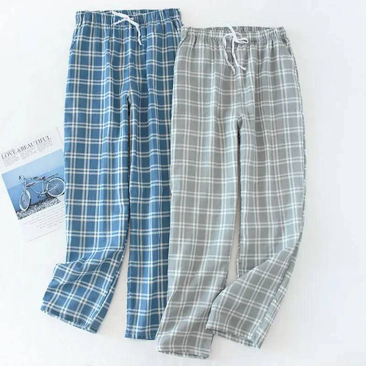 Cotton Plaid Knitted Pajamas Pants  for Couples