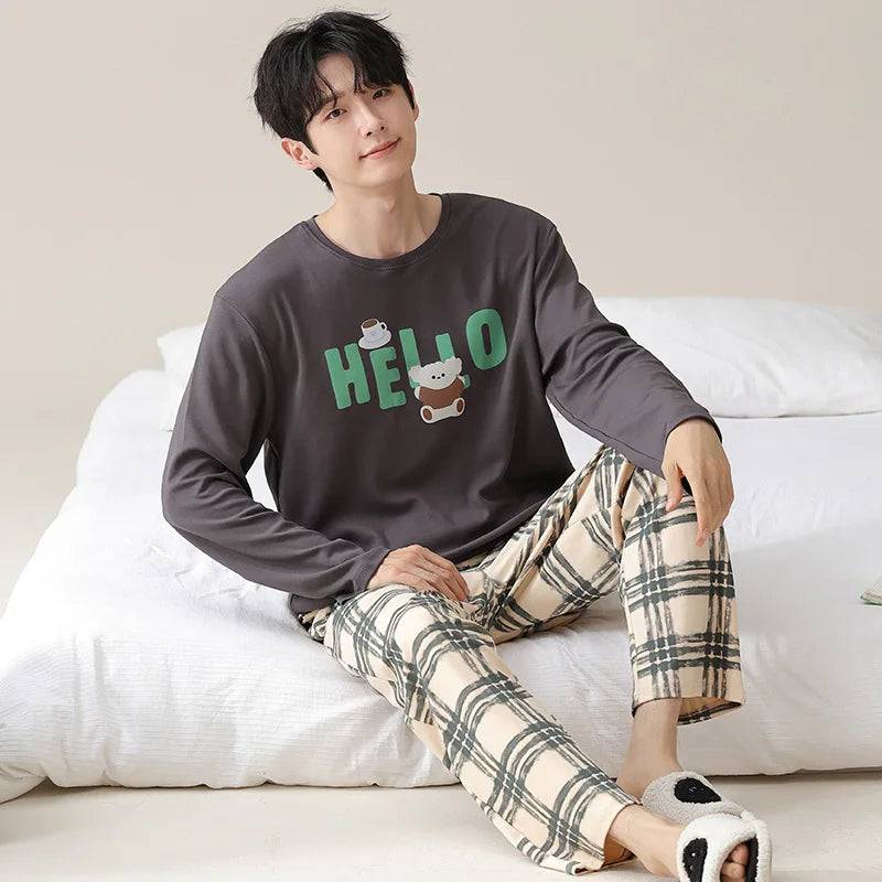 Men's Cotton Pajamas Suit Long-sleeved Sleepwear