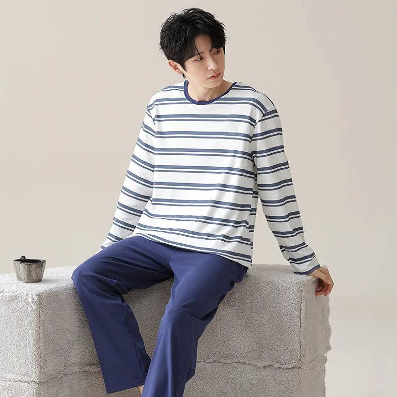 Men's Cotton Pajamas Suit Long-sleeved Sleepwear