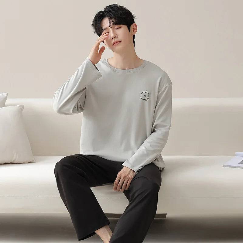 Men's Cotton Pajamas Suit Long-sleeved Sleepwear