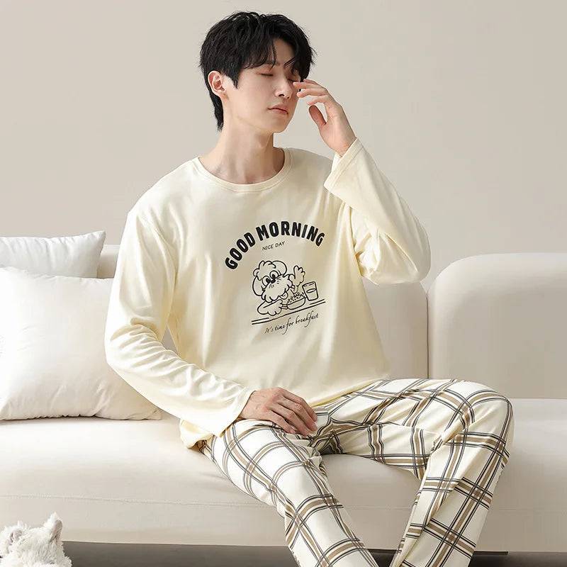 Men's Cotton Pajamas Suit Long-sleeved Sleepwear