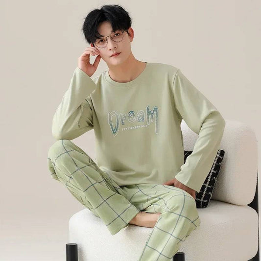 Men Cotton Long-sleeved Cotton Pajamas