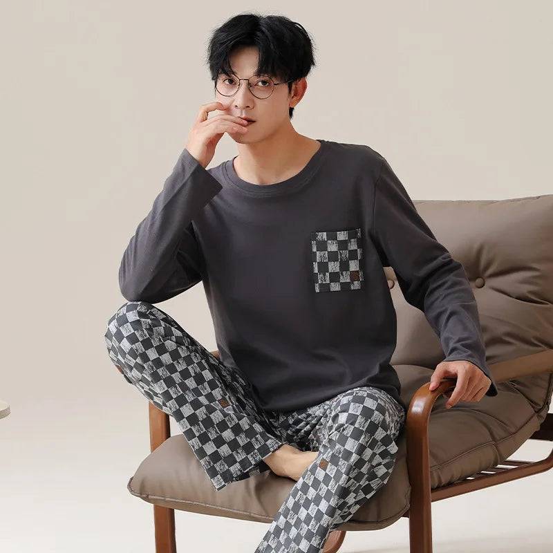 Men Cotton Long-sleeved Cotton Pajamas