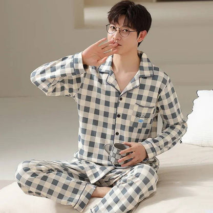 Men's Pajamas Suit Large Size Long Sleeve Loungewear Set