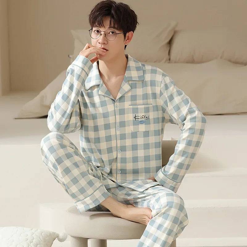 Men's Pajamas Suit Large Size Long Sleeve Loungewear Set