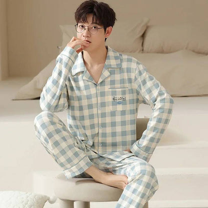 Men's Pajamas Suit Large Size Long Sleeve Loungewear Set