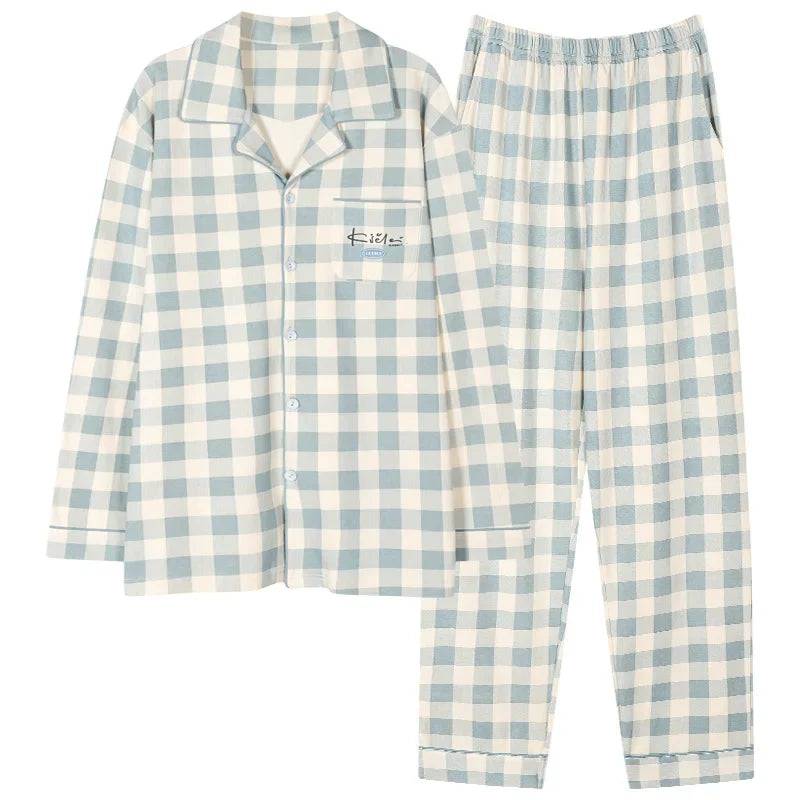 Men's Pajamas Suit Large Size Long Sleeve Loungewear Set