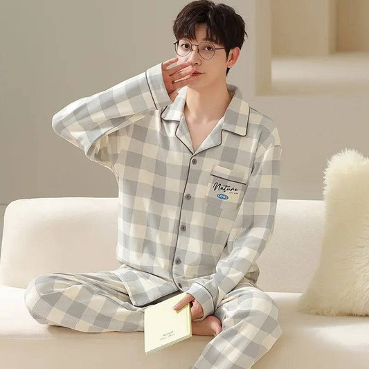 Men's Pajamas Suit Large Size Long Sleeve Loungewear Set