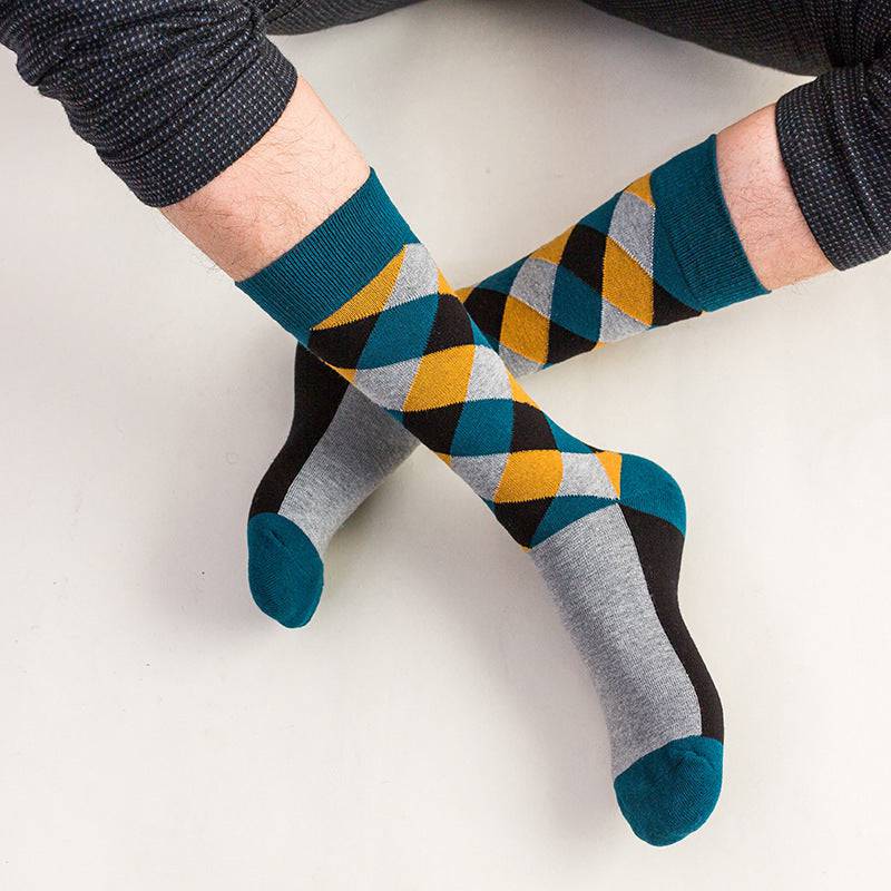 Men British Retro Contrast Color Hipster Cotton Socks - Xmaker