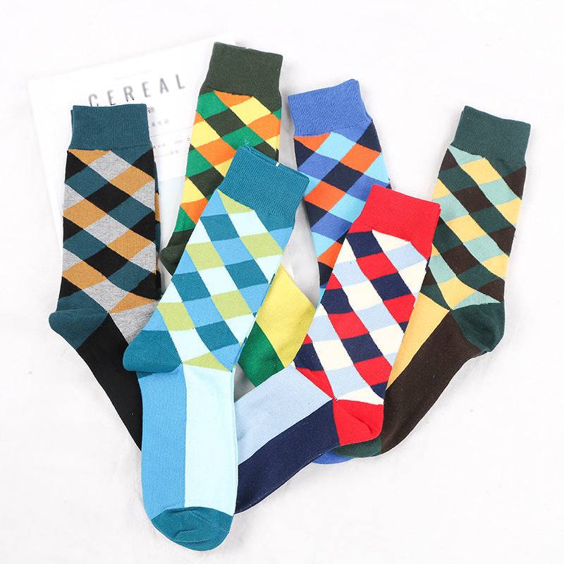 Men British Retro Contrast Color Hipster Cotton Socks - Xmaker