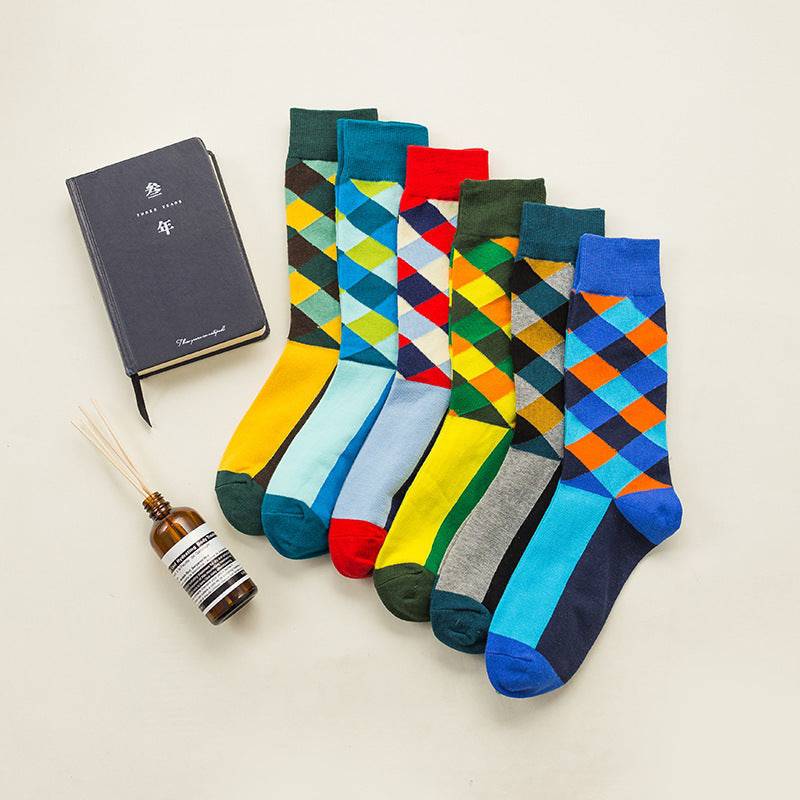 Men British Retro Contrast Color Hipster Cotton Socks-Xmaker