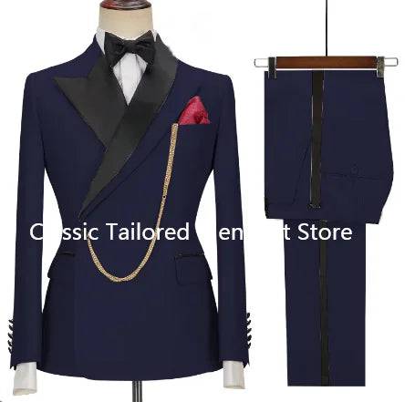 Custom Made Groom Tuxedo Peaked Lapel Double Breasted Men Suit