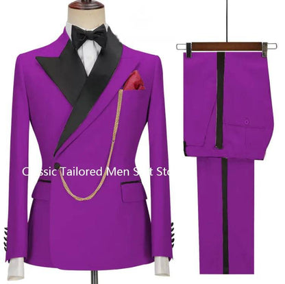 Custom Made Groom Tuxedo Peaked Lapel Double Breasted Men Suit