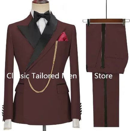 Custom Made Groom Tuxedo Peaked Lapel Double Breasted Men Suit