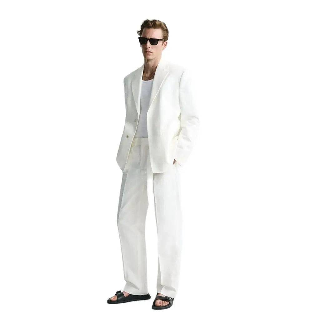 Elegant Prince White Single Breasted Men Suit Two Pieces(Jacket+Pants) Lapel Outfits Chic Casual Party Prom Wedding Set