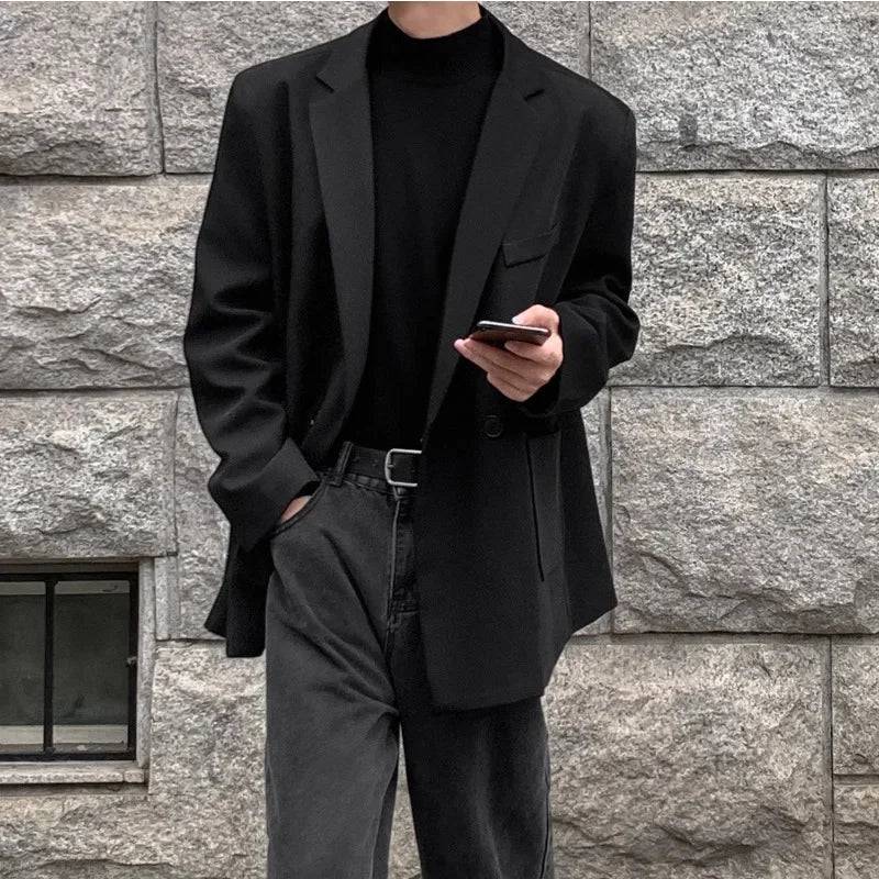 Mens Blazer Loose Fit Shoulder Padded Casual Suit Jackets