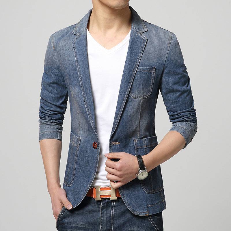 Spring And Autumn Single Breasted Men Denim Suit