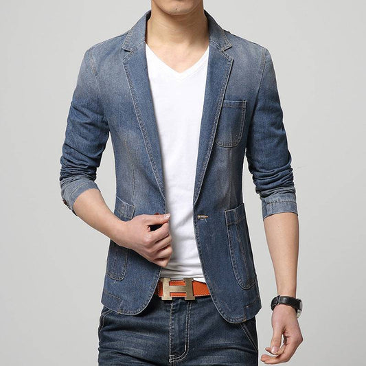 Spring And Autumn Single Breasted Men Denim Suit