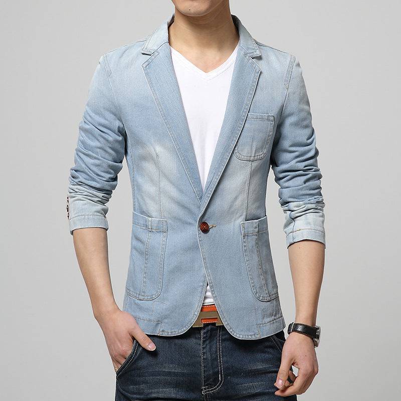 Spring And Autumn Single Breasted Men Denim Suit