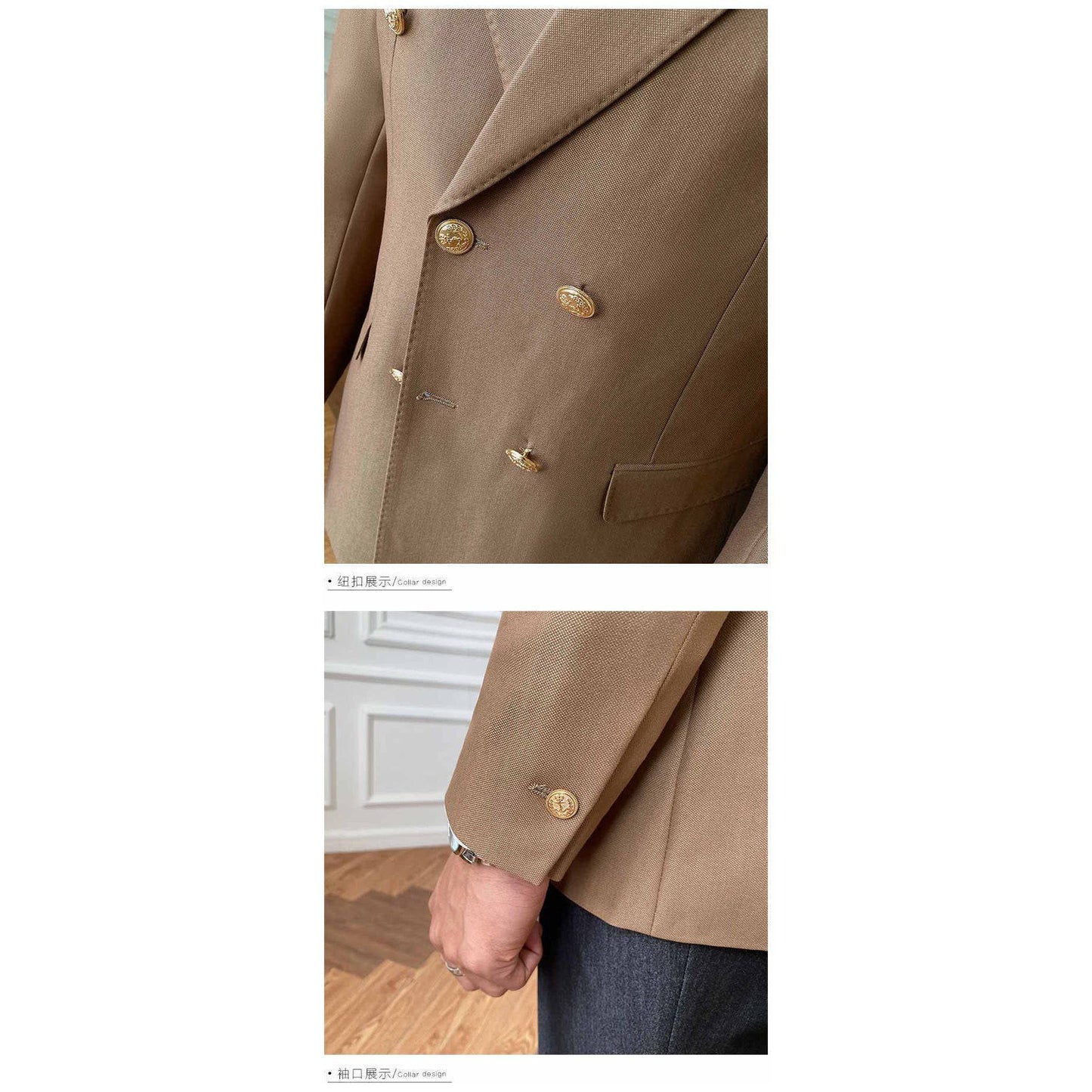 Double Breasted Suit Jacket Men Casual Slim