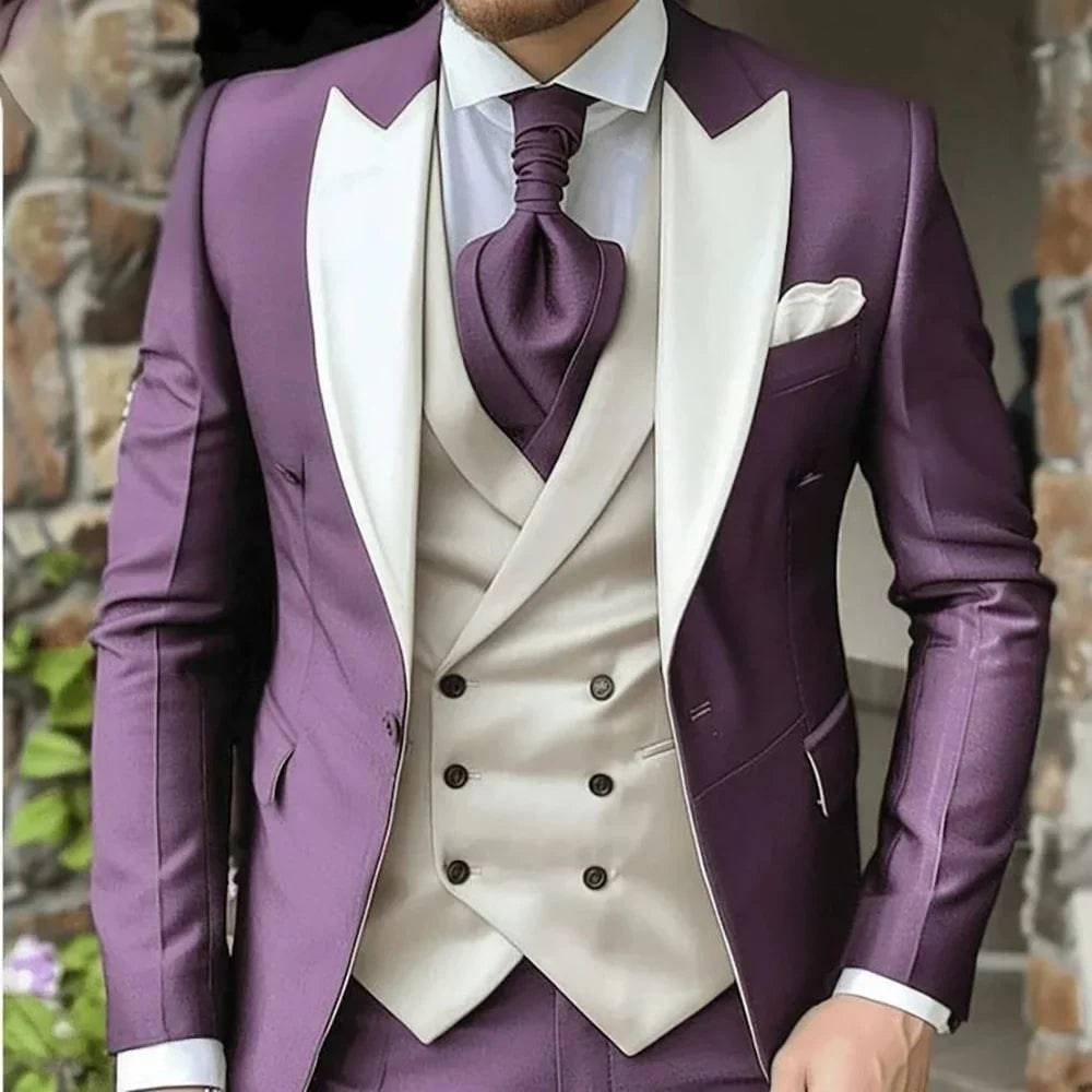 Men's Suits Blazer 3 Piece Full Set Single Breasted Purple