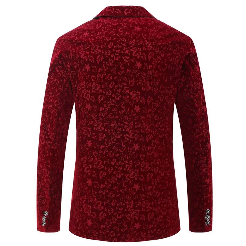 Men's Floral Velvet Notched Lapel One Button Red Blazers