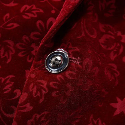 Men's Floral Velvet Notched Lapel One Button Red Blazers