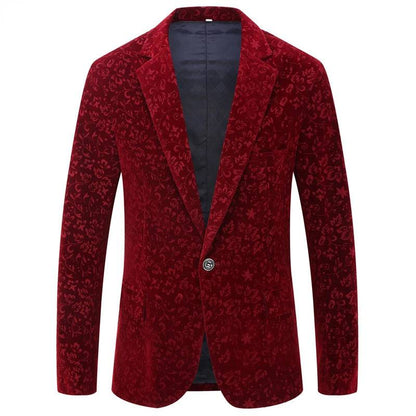 Men's Floral Velvet Notched Lapel One Button Red Blazers