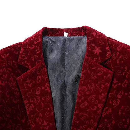 Men's Floral Velvet Notched Lapel One Button Red Blazers