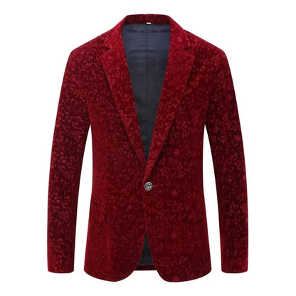 Men's Floral Velvet Notched Lapel One Button Red Blazers